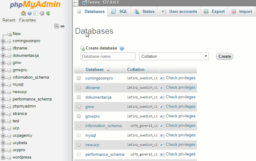 phpMyAdmin export
