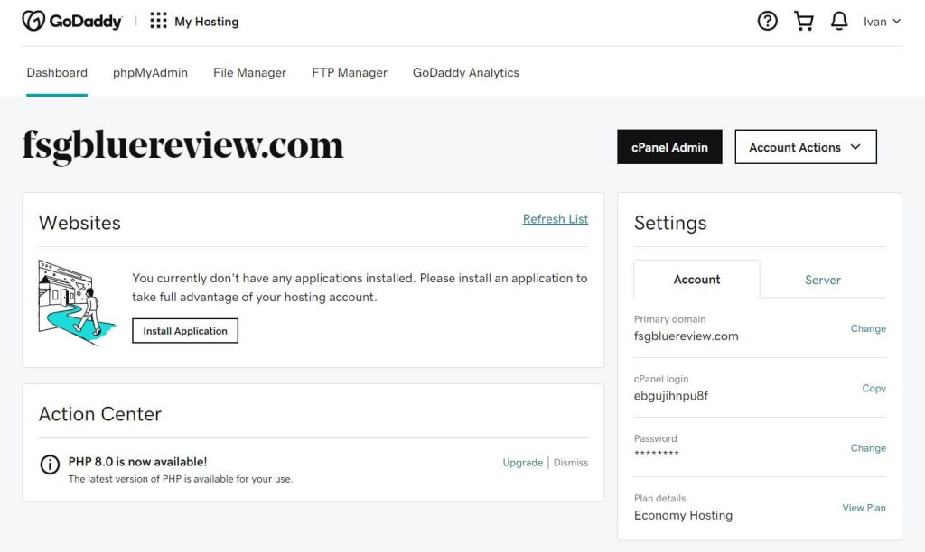 godaddy dashboard