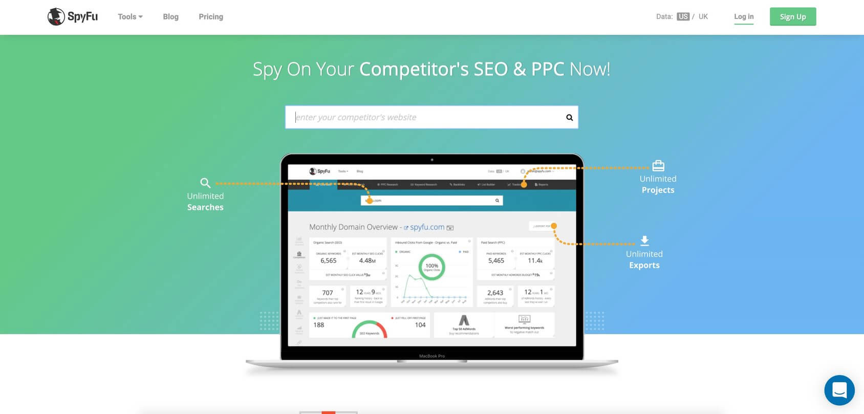 SpyFu homepage